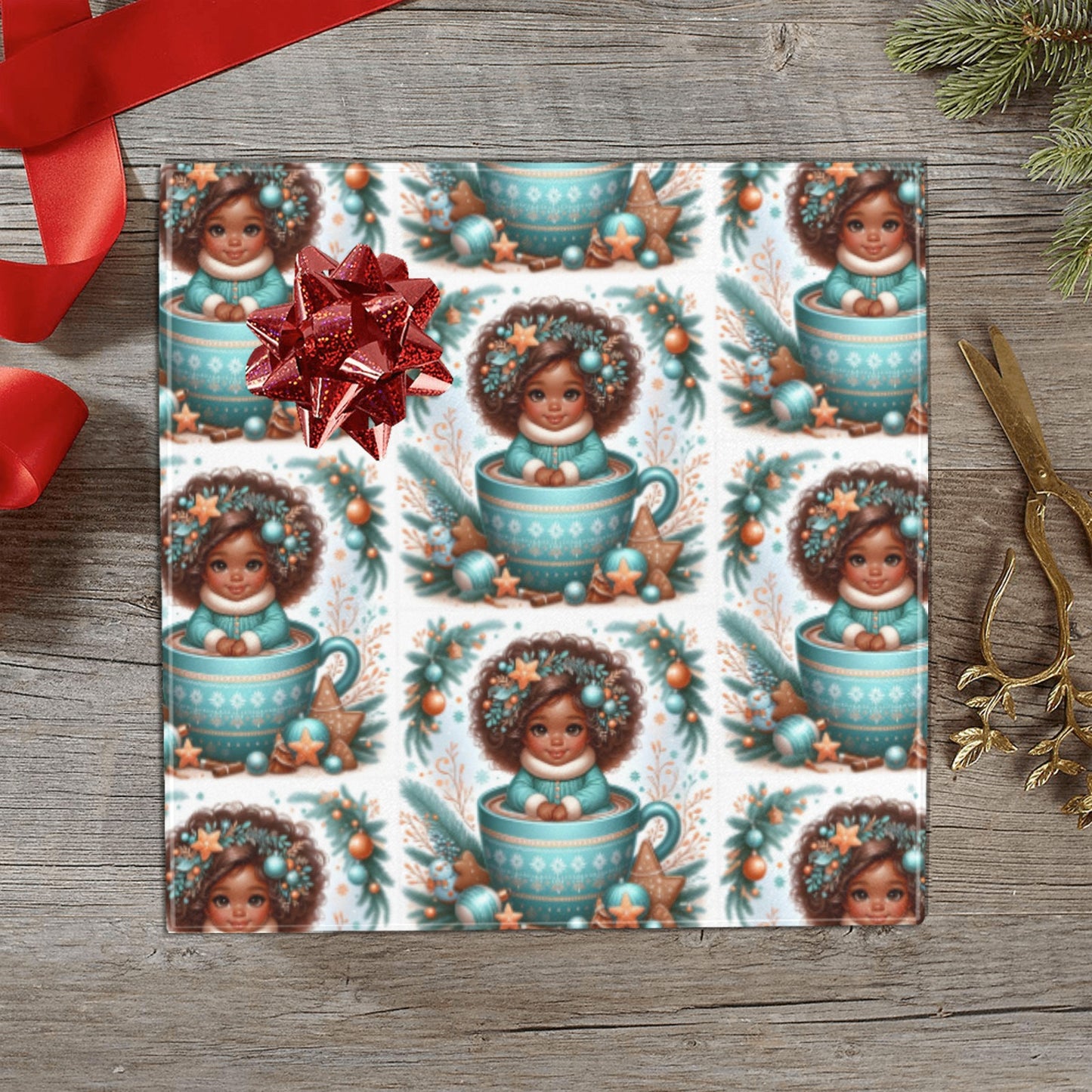 Christmas Cocoa 10 Custom Gift Wrapping Paper 58"x 23" (1 Roll)(Made in Queens)