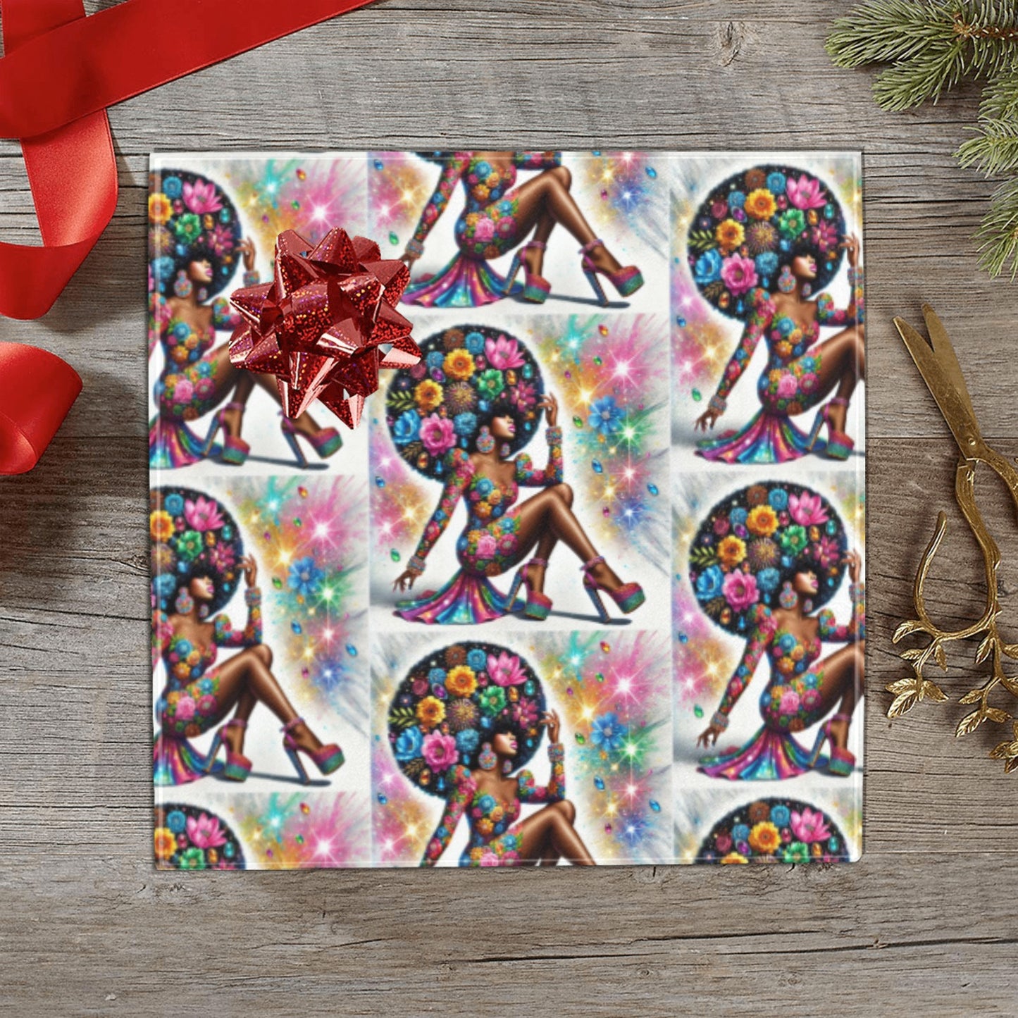 Afro Luxe 1 Custom Gift Wrapping Paper 58"x 23" (1 Roll)(Made in Queens)